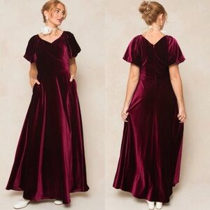 IVY CITY CO. Tessie Wine Velvet Faux Wrap Maxi Dress NEW